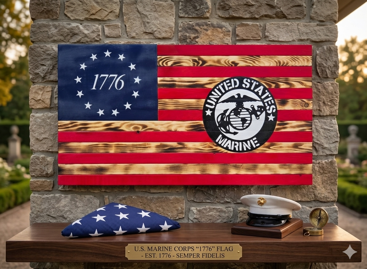 U.S. Marine Corps '1776' Wooden Flag