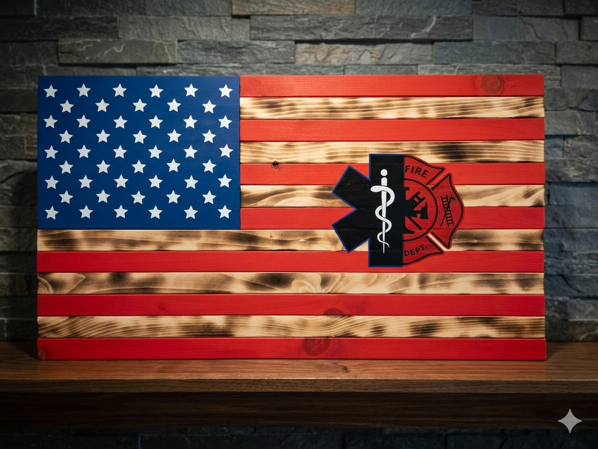 Wooden Firefighter/EMS American Flag 