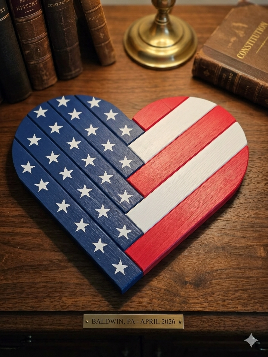 American Flag Heart Wood Decor