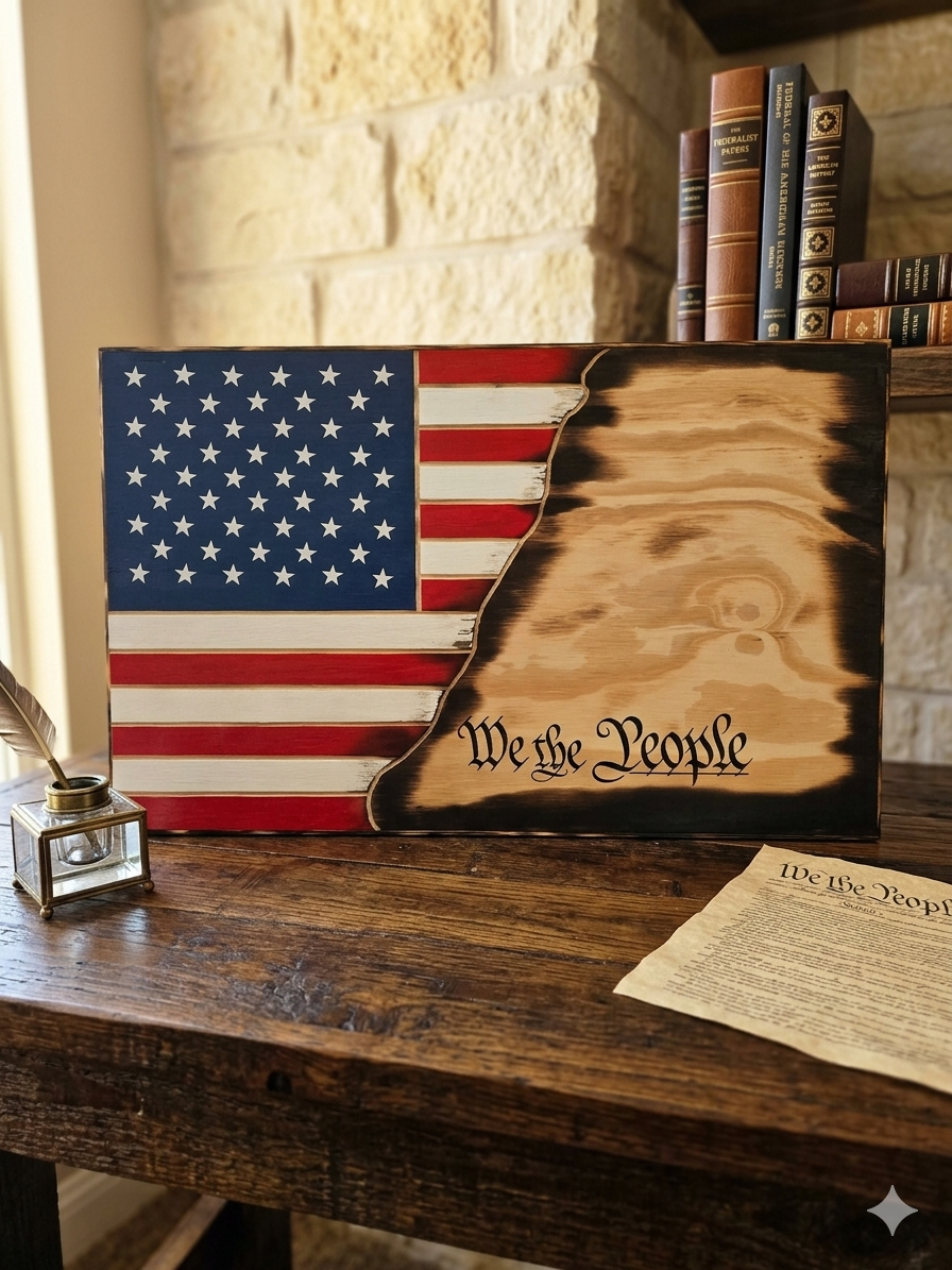 We The People Wooden American Flag Wall Art