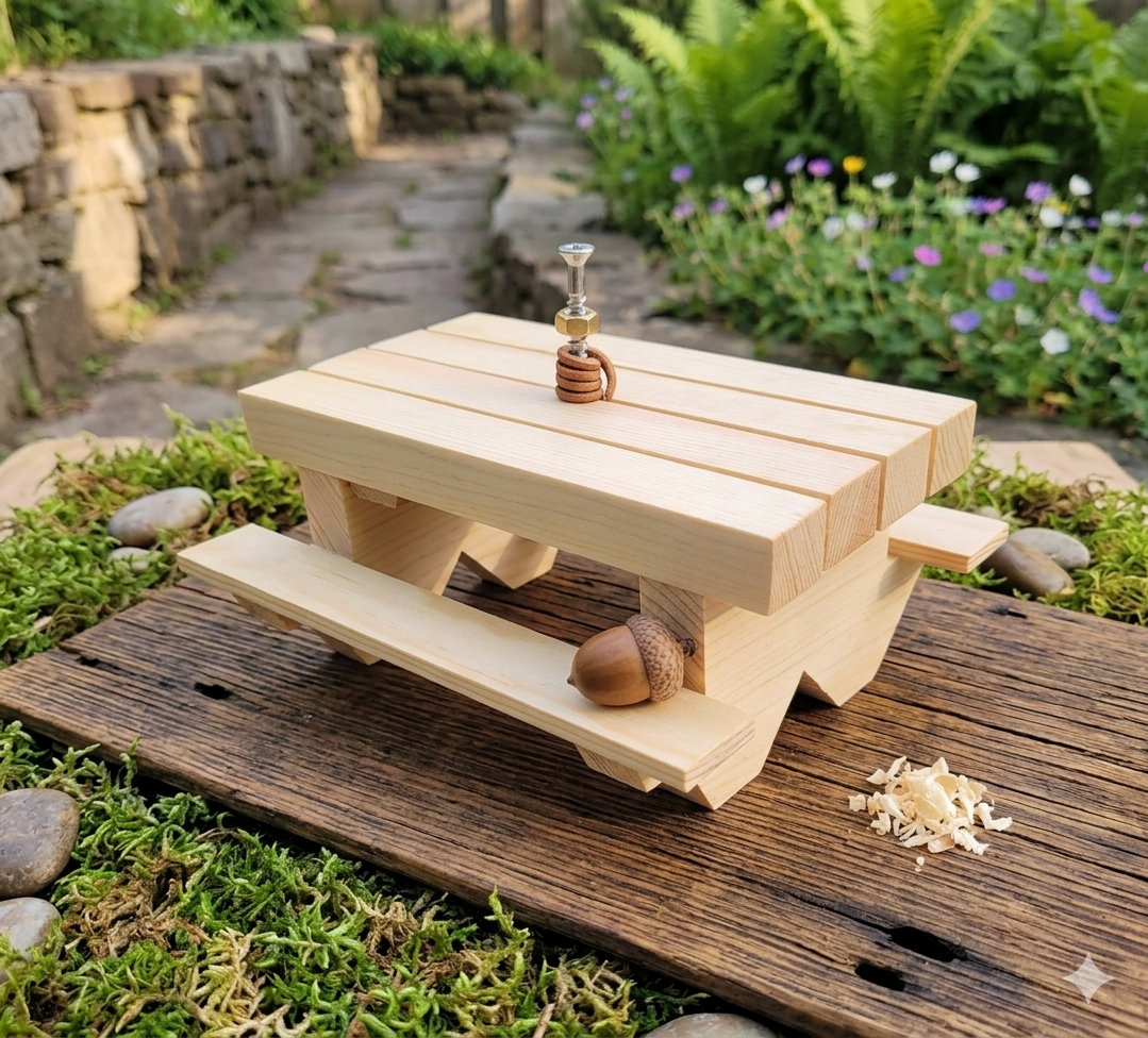 Miniature Wooden Picnic Table Squirrel Feeder