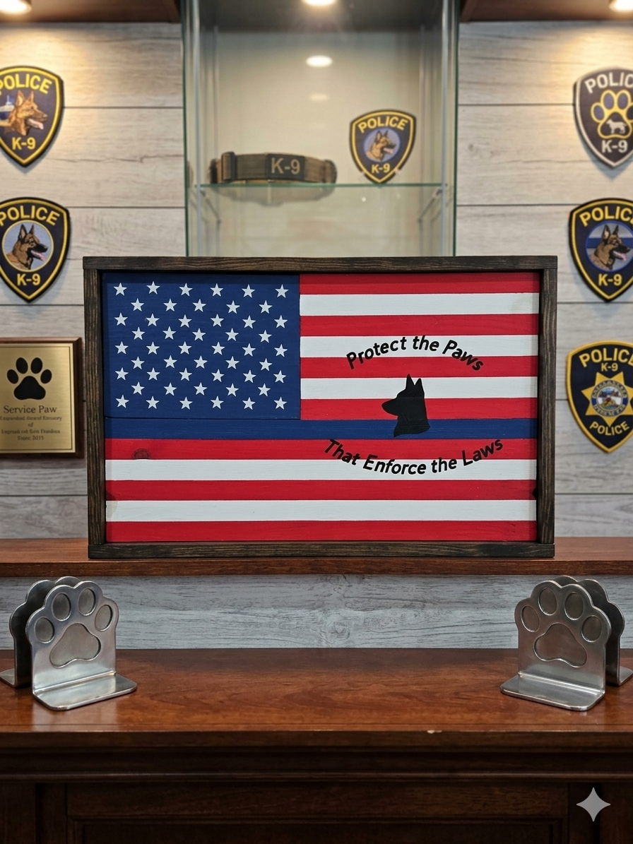 Police K-9 Tribute Wooden Flag