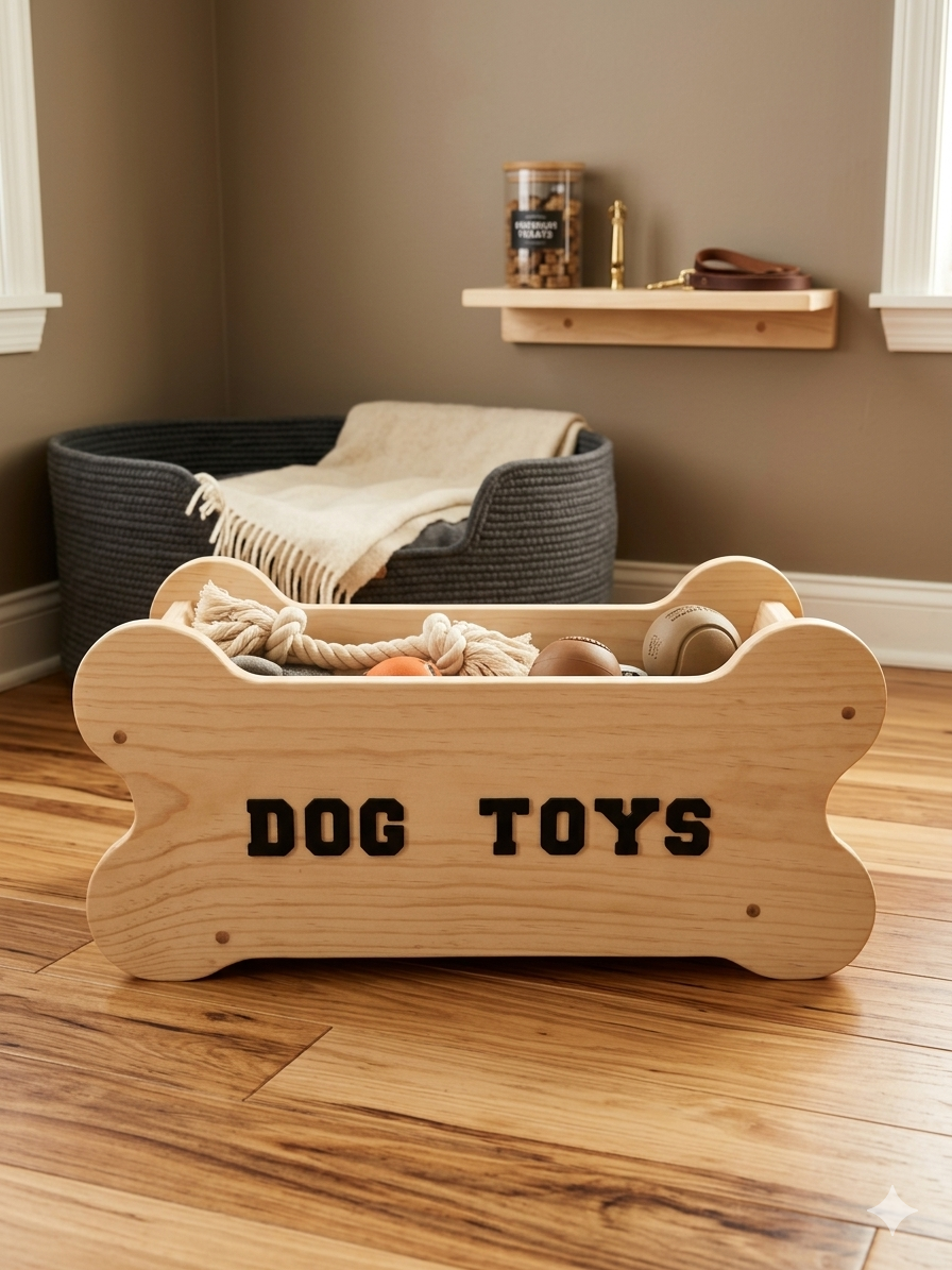 Wooden Dog Toy Storage Bin