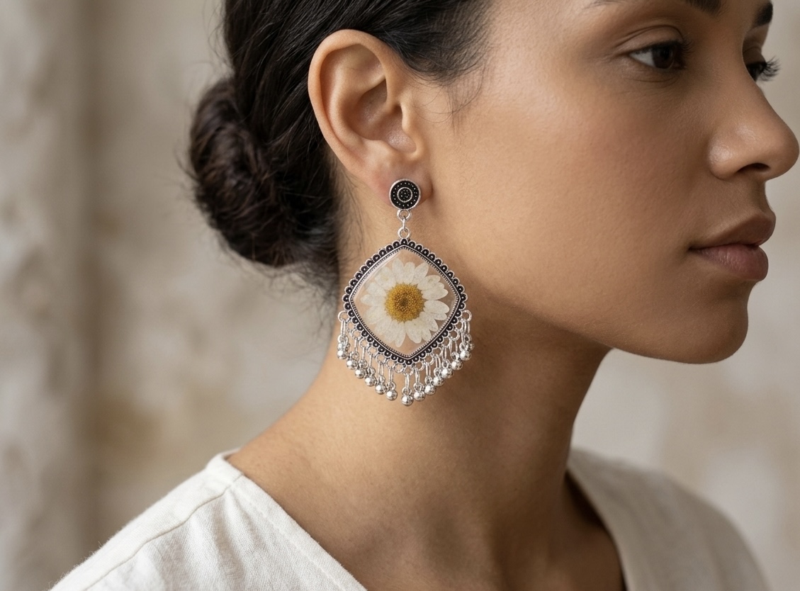 Daisy Flower Drop Earrings - Jhumka