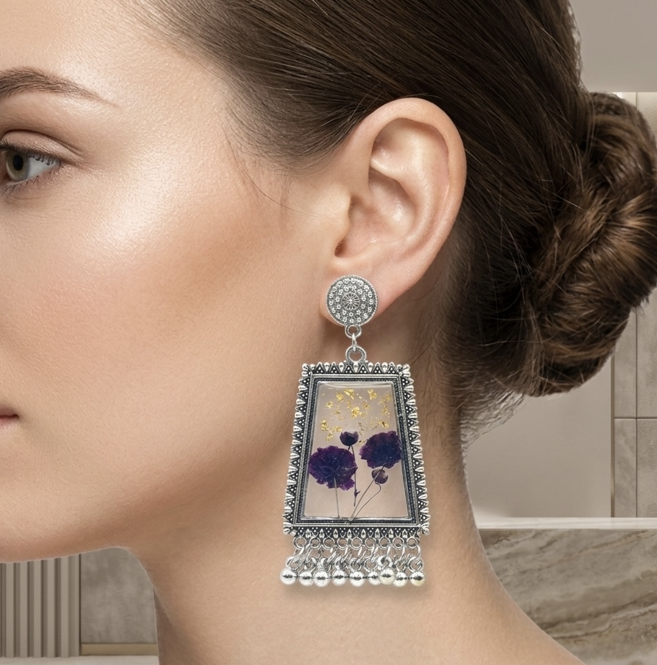 Handcrafted Floral Resin Earrings - Jhumka