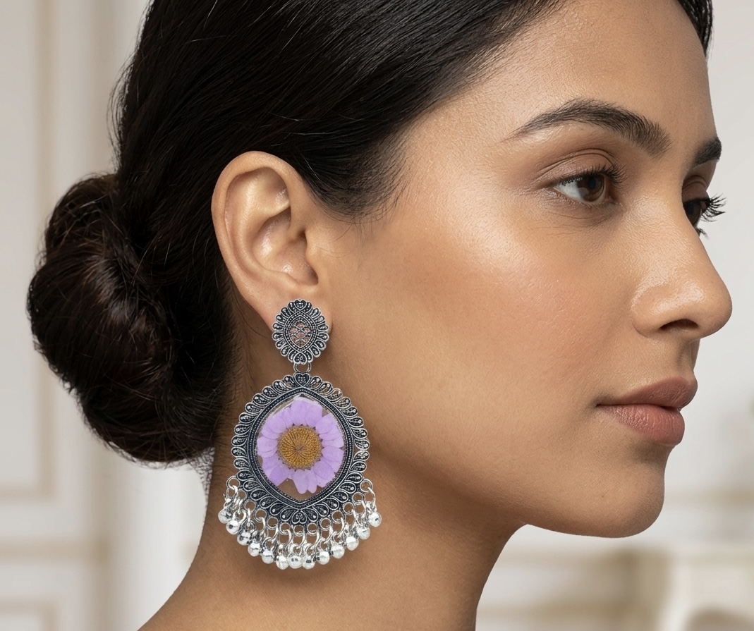 Floral Antique Drop Earrings - Jhumka