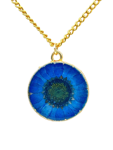 Blue Real Flower Pendant Necklace