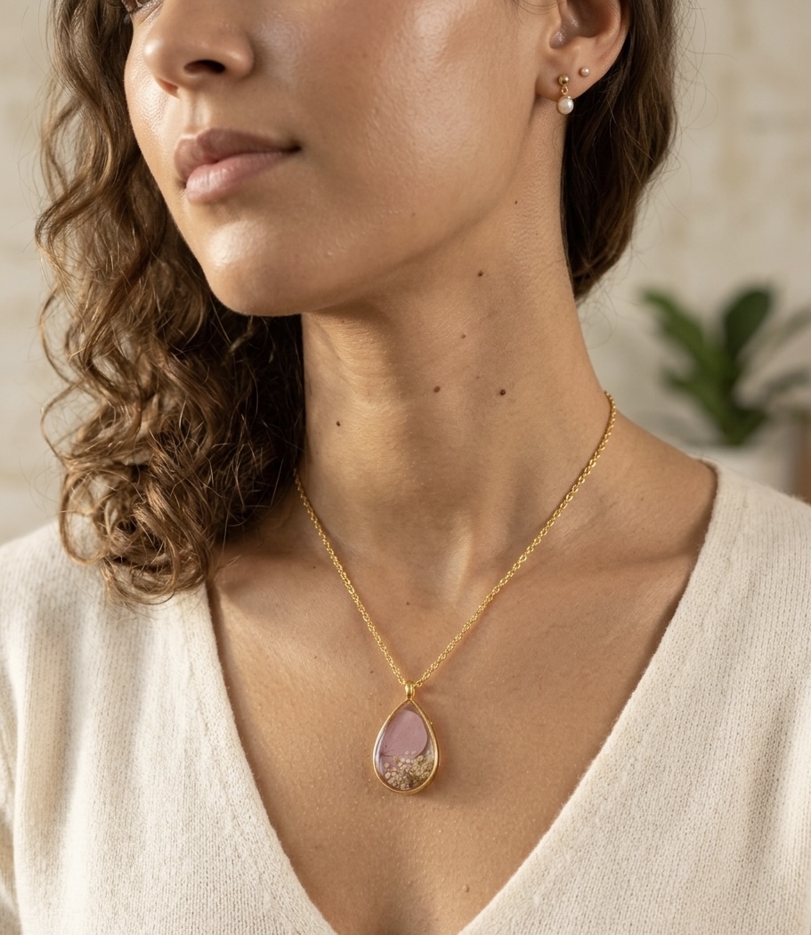 Floral Resin Pendant Necklace