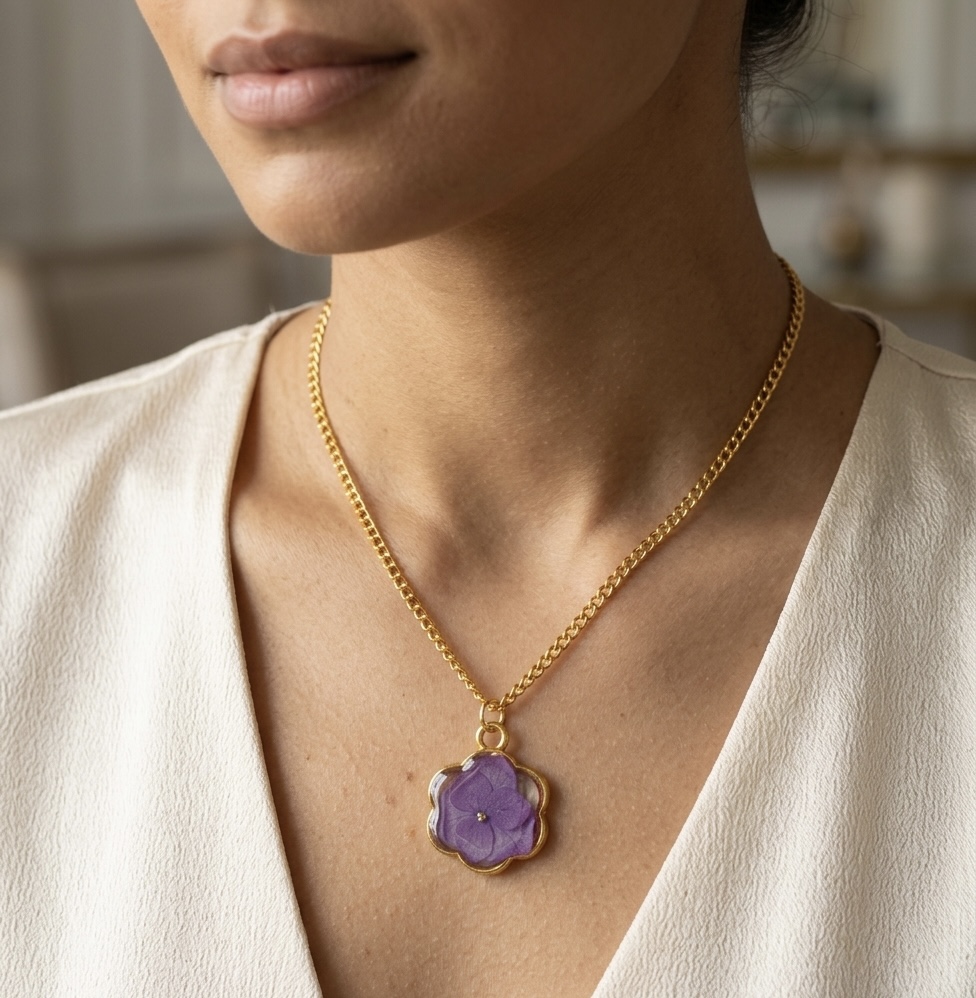 Purple Floral Pendant Necklace