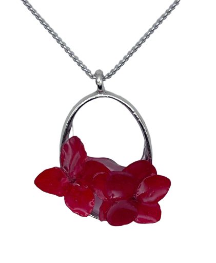 Red Floral Pendant Necklace - Stainless steel