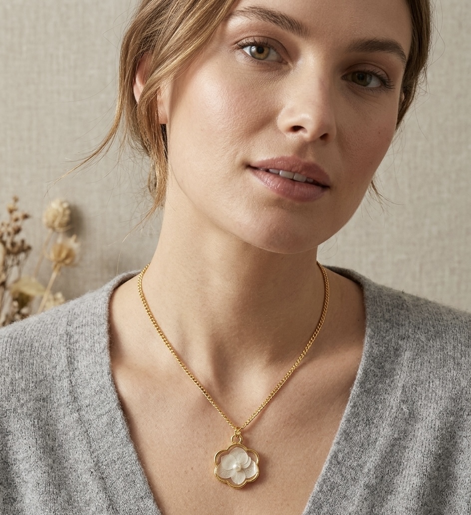 Gold Floral Pendant Necklace