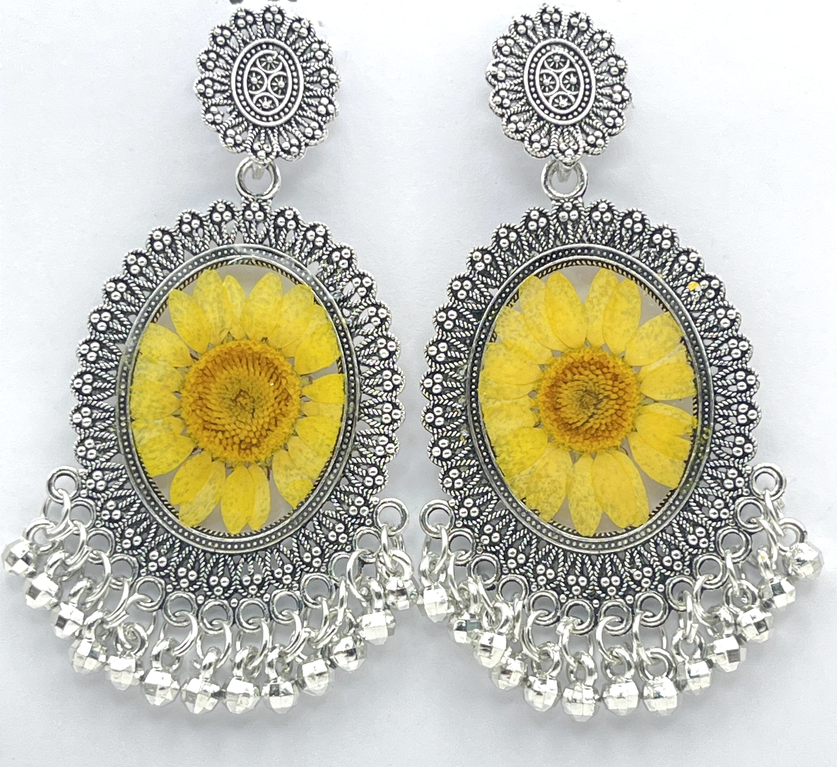 Floral Silver Earrings - Jhumka