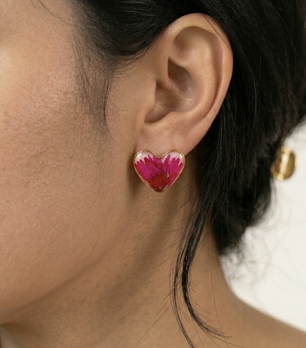 Heart-Shaped Floral Stud Earrings