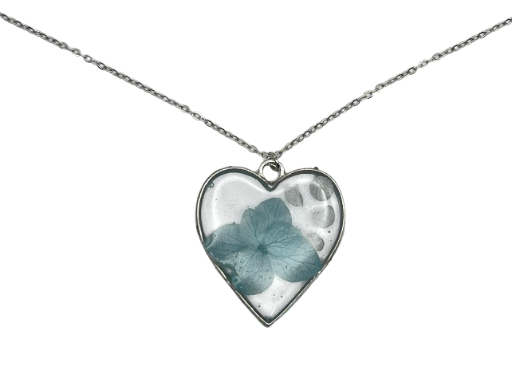Heart-Shaped Real Flower Pendant Necklace - Stainless steel