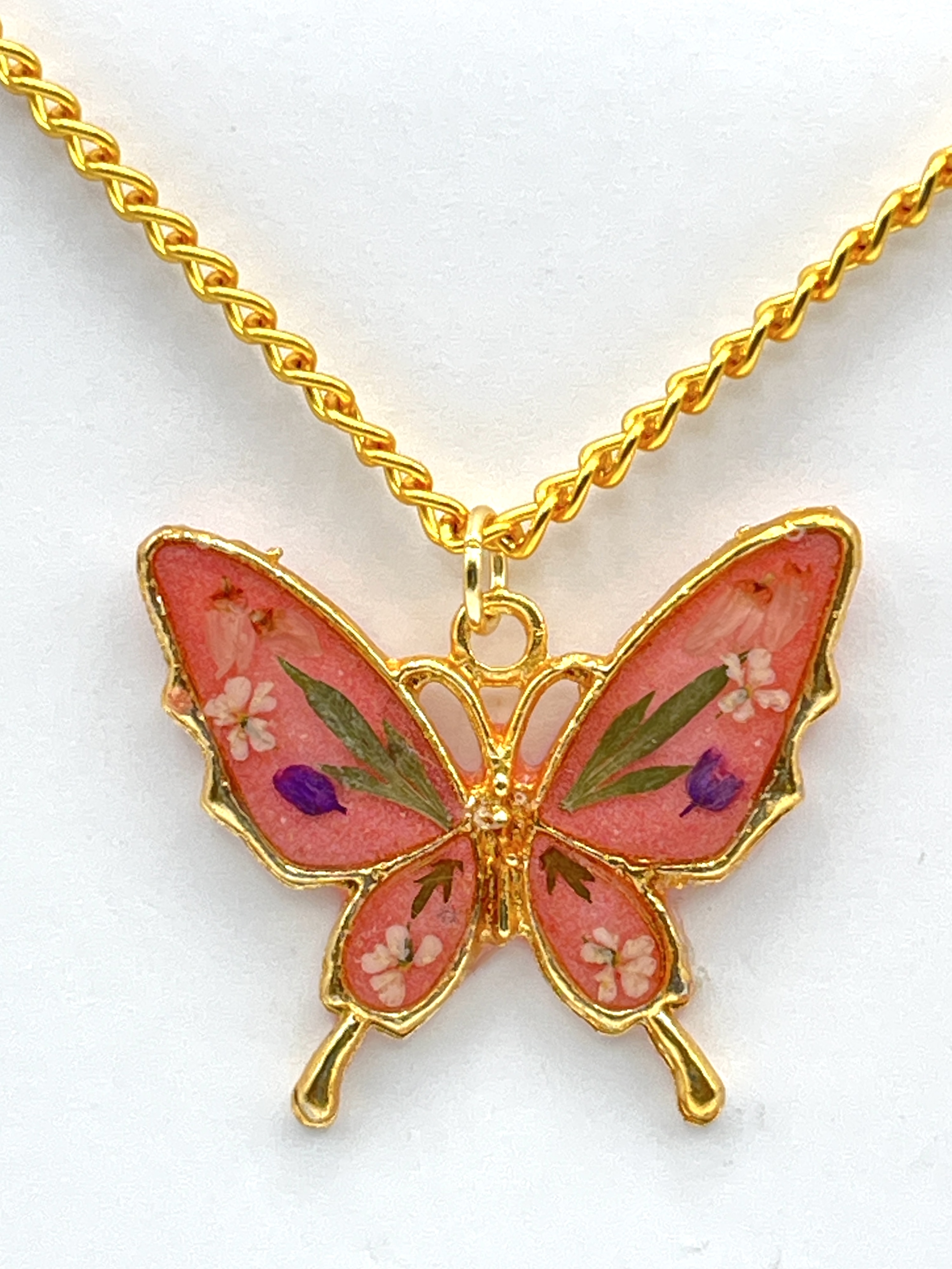 Butterfly Real Flower Pendant Necklace