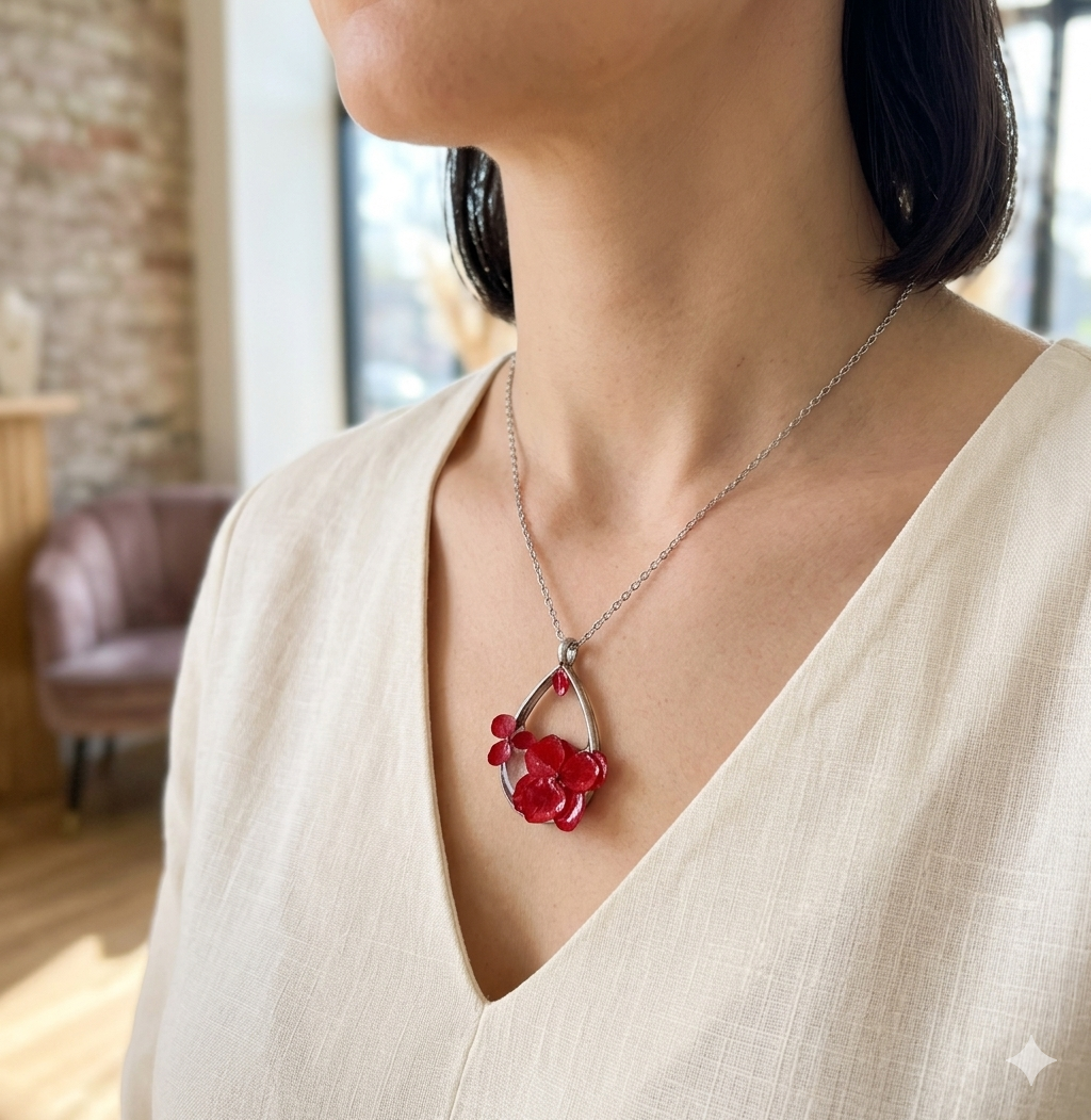 Silver Floral Teardrop Pendant - Stainless steel