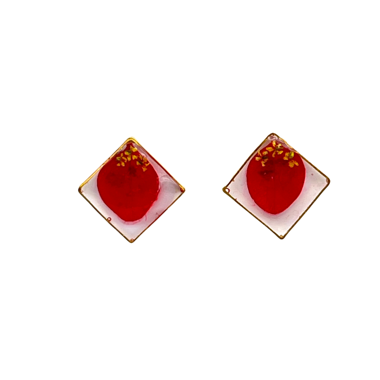 Red Resin Stud Earrings