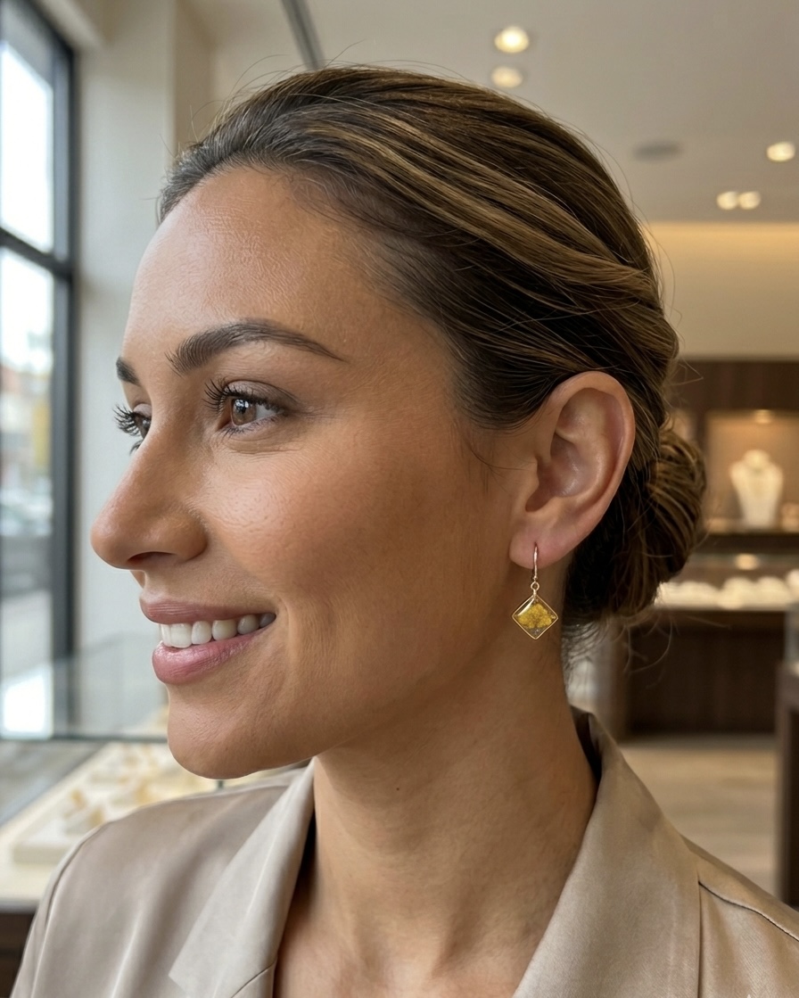 Resin Floral Dangle Earrings - Stainless Steel