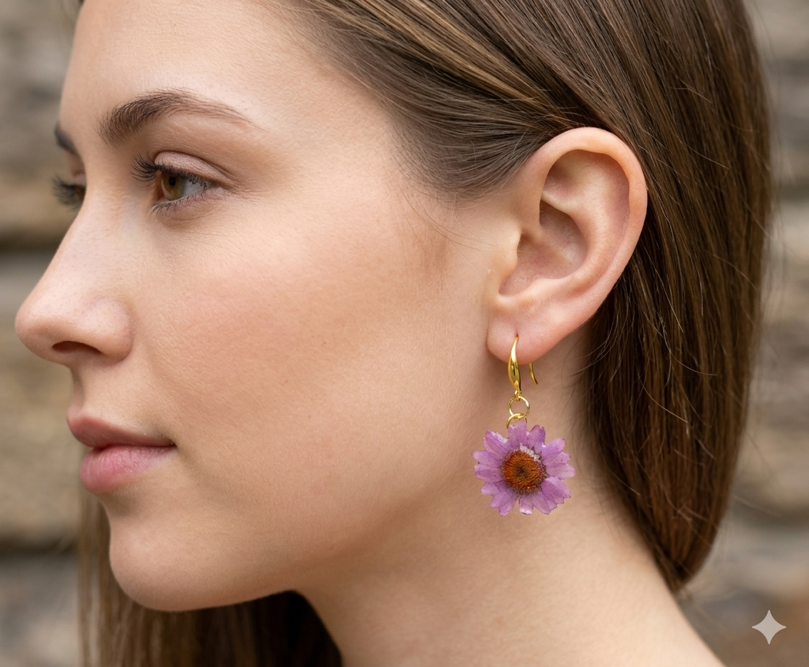 Purple Daisy Flower Earrings