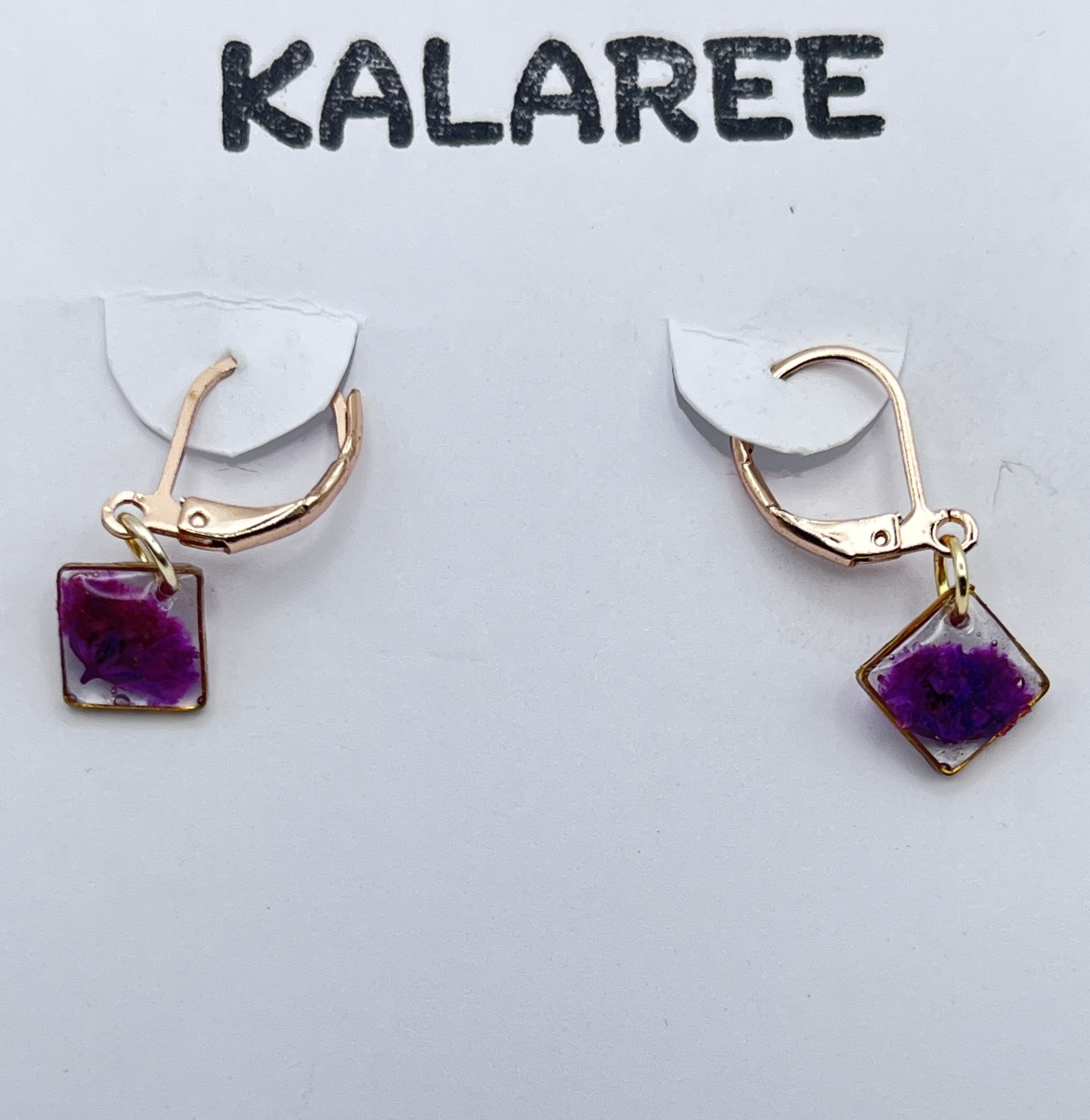 Purple Floral Resin Earrings - Stainless steel