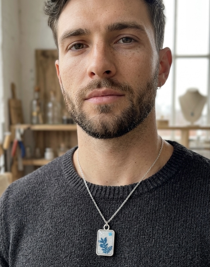 Blue Real Leaf Pendant Necklace - Stainless Steel