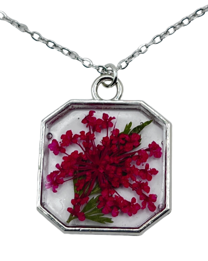 Pressed Flower Pendant Necklace - Stainless steel