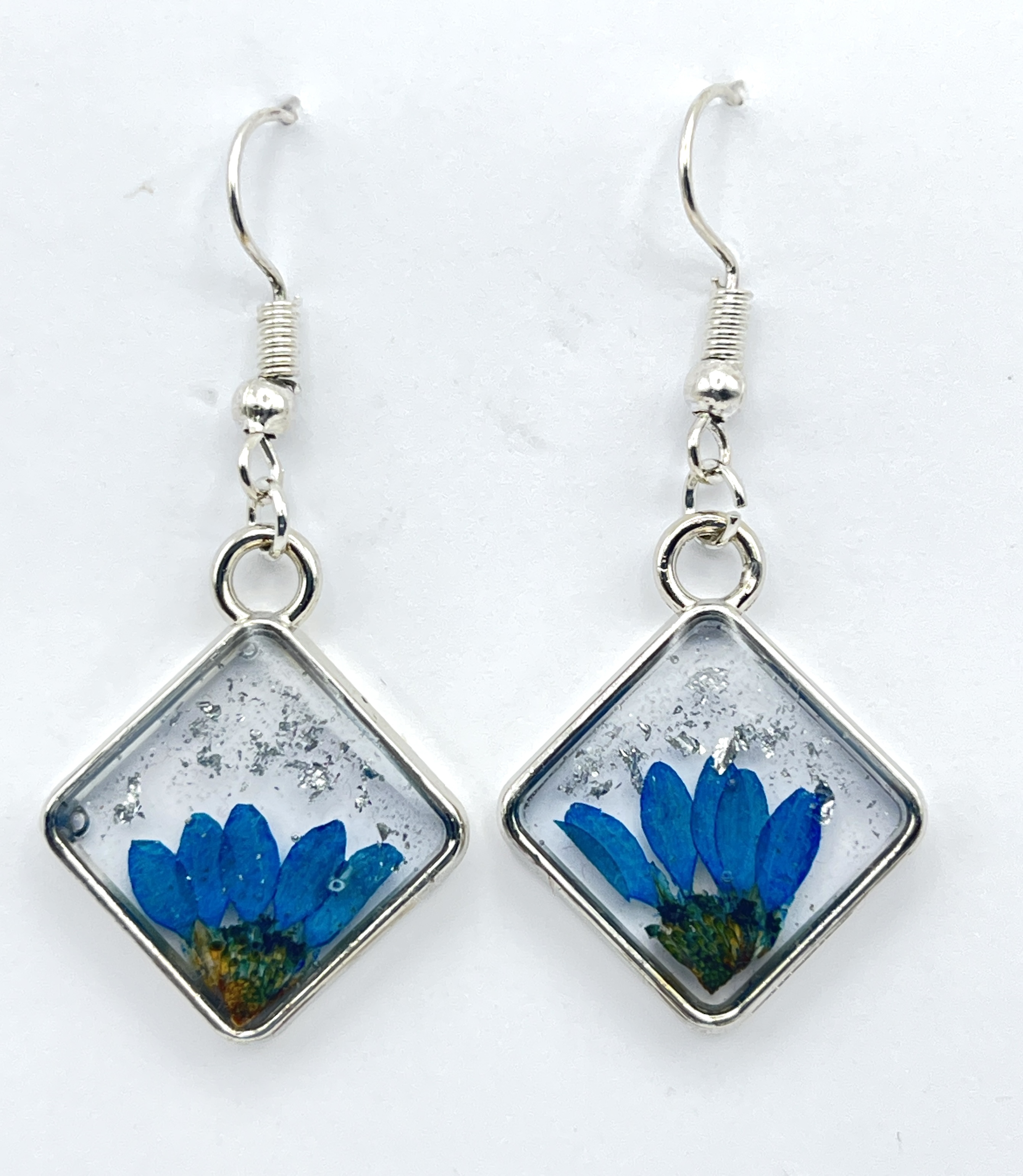 Blue Flower Resin Earrings