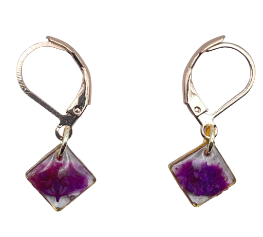 Purple Floral Resin Earrings - Stainless steel