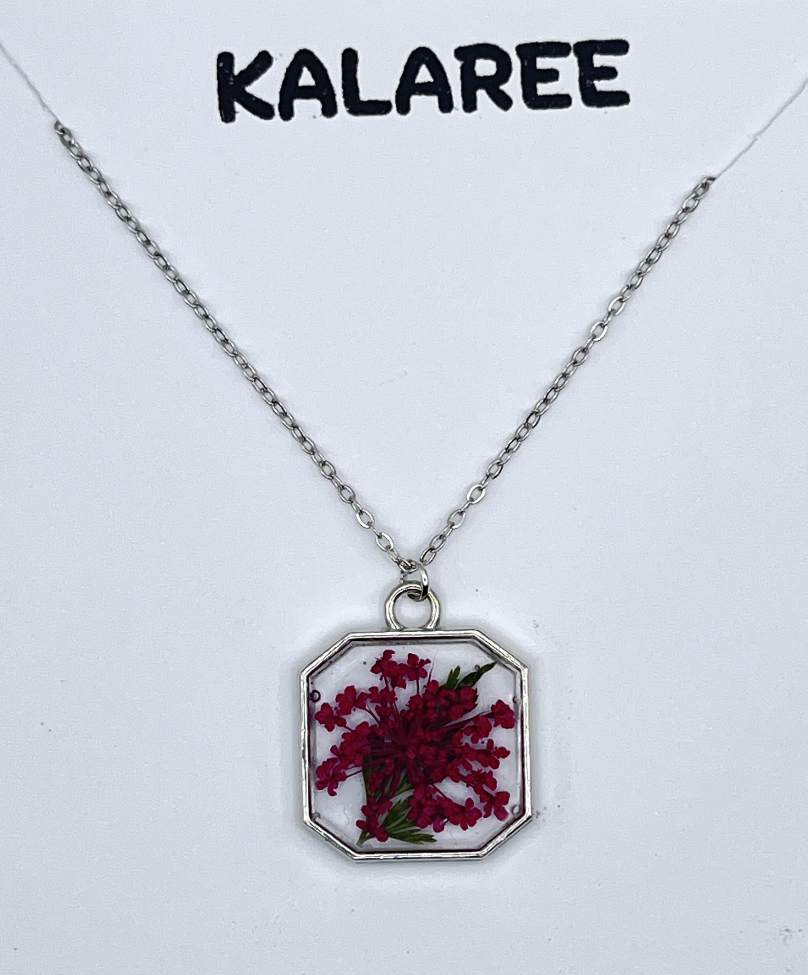 Pressed Flower Pendant Necklace - Stainless steel