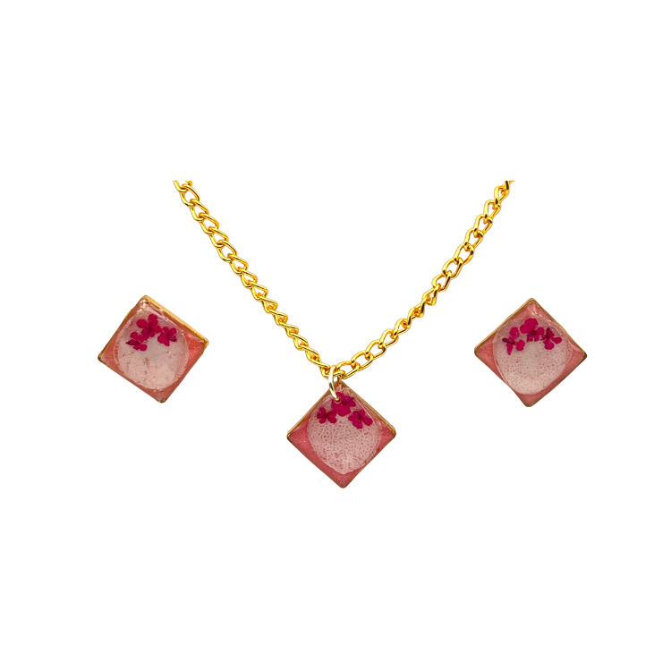 Floral Resin Pendant & Earring Set