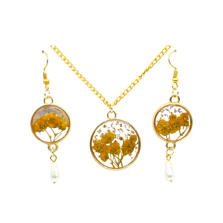 Floral Resin Necklace & Earrings Set