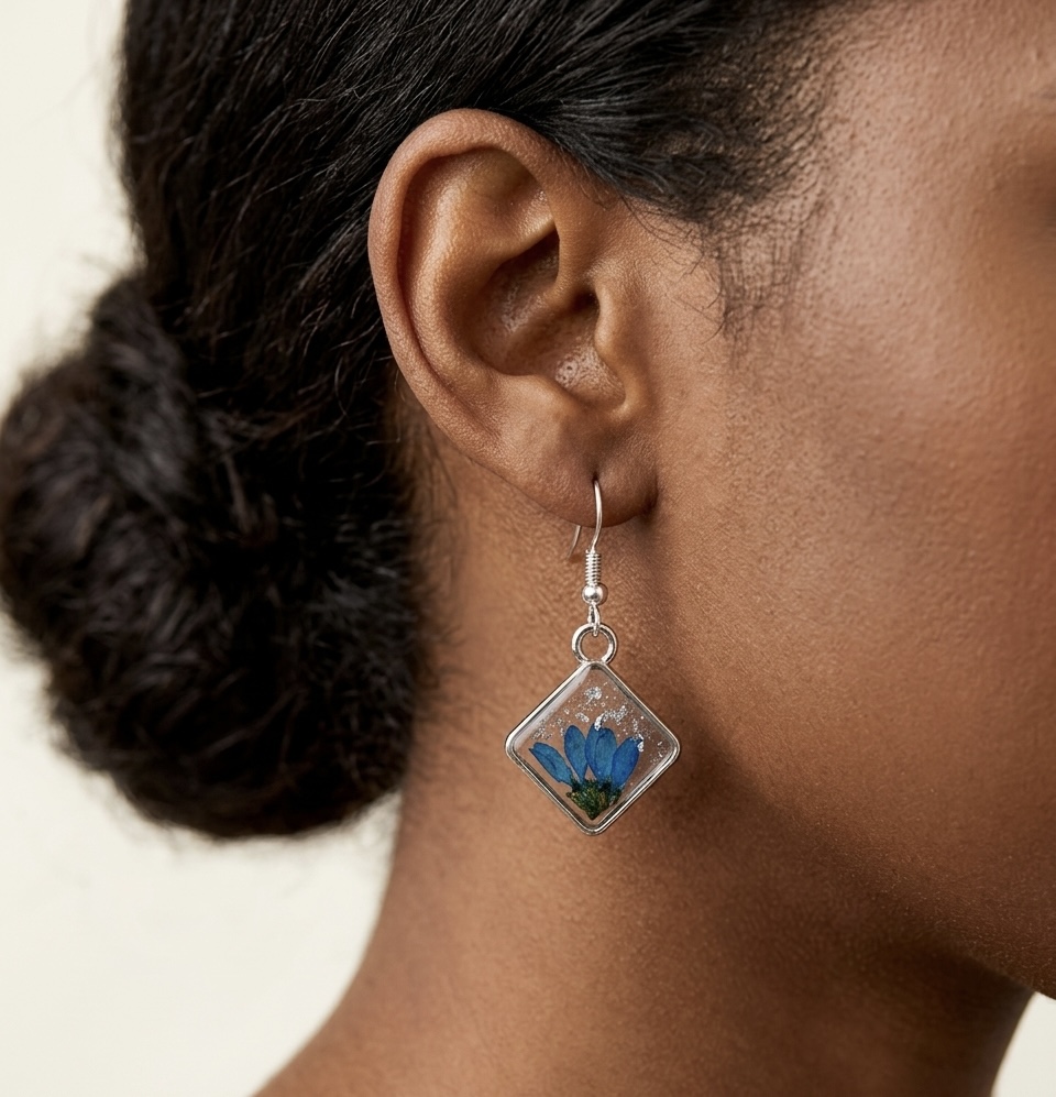 Blue Flower Resin Earrings