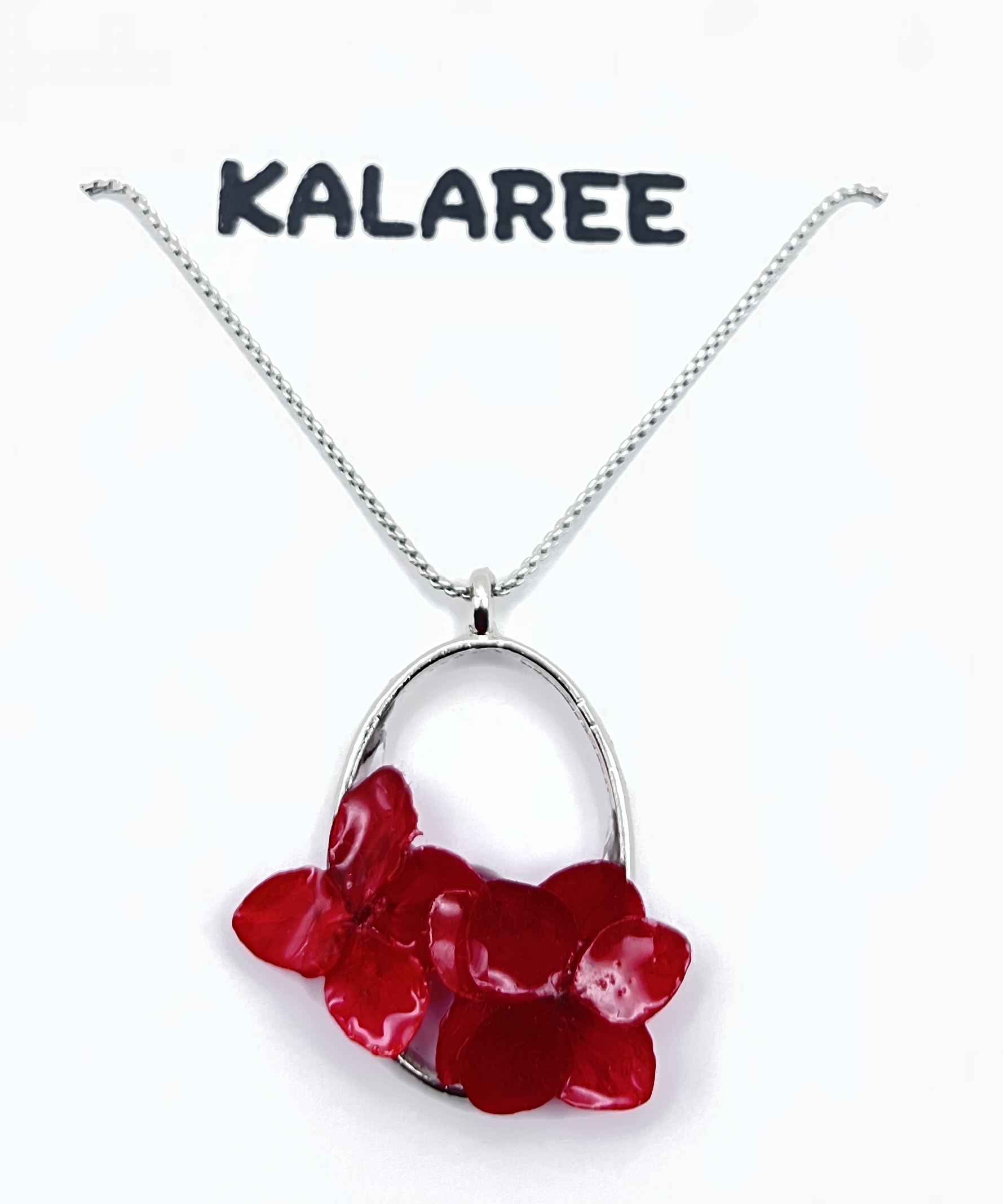 Red Floral Pendant Necklace - Stainless steel