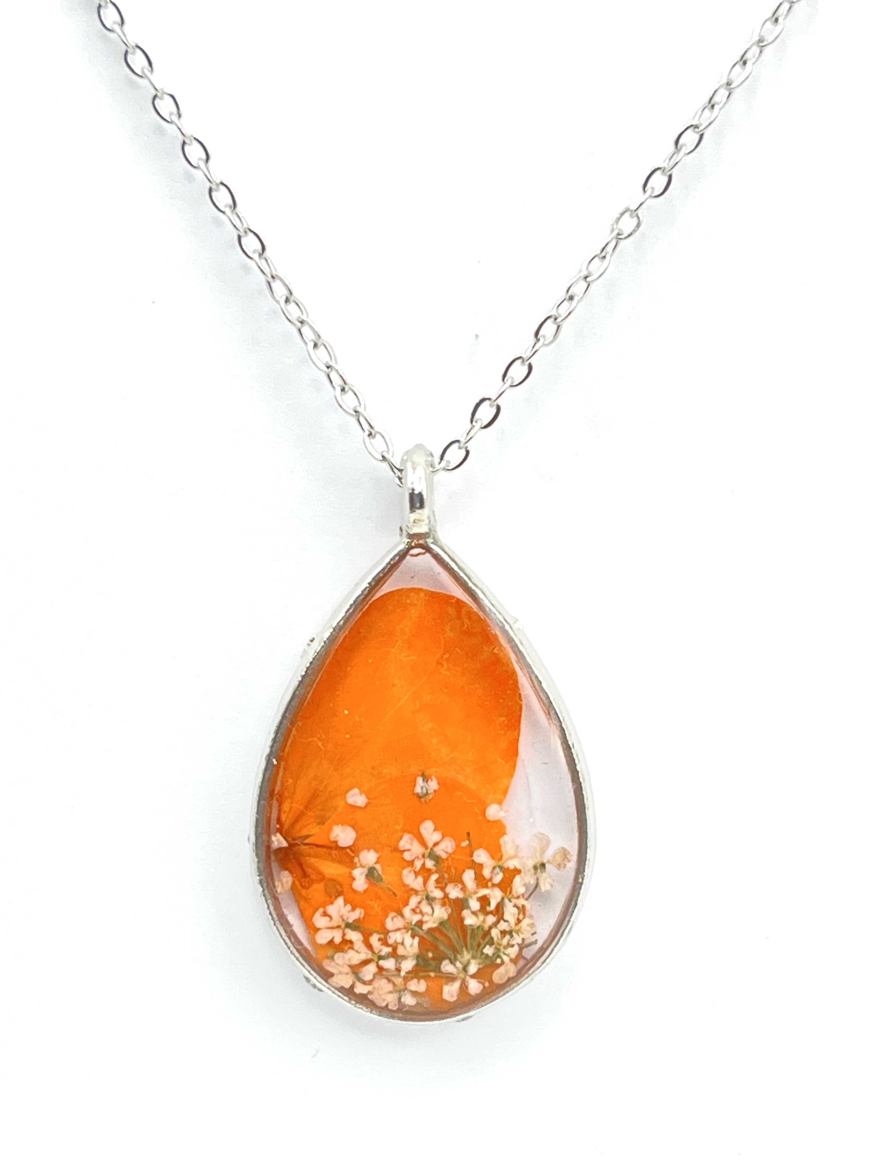 Pressed Real Flower Pendant Necklace - Stainless Steel