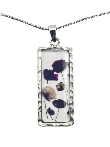 Pressed Real Flower Pendant Necklace - Stainless Steel