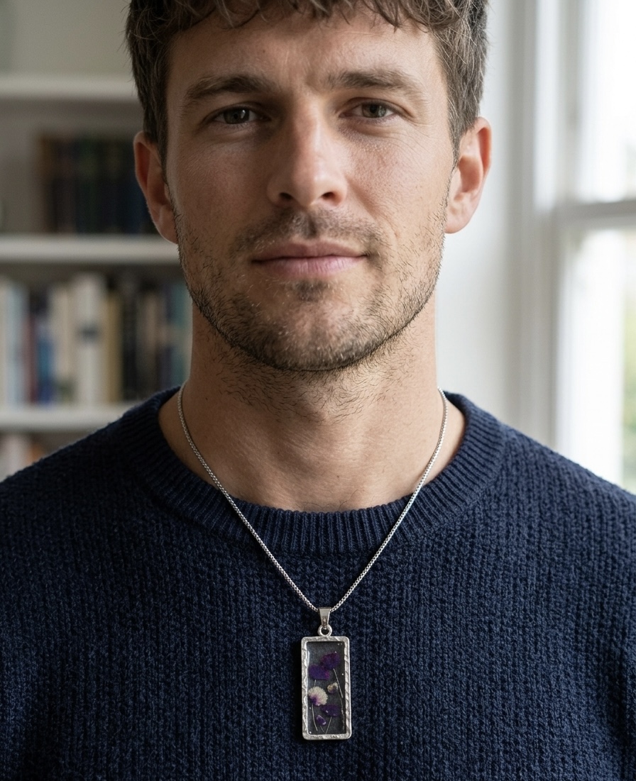 Pressed Real Flower Pendant Necklace - Stainless Steel