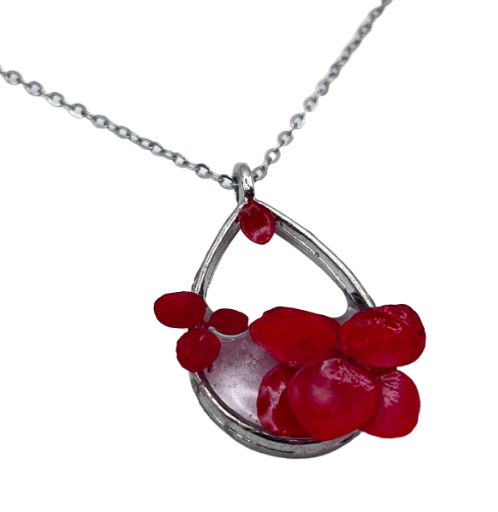 Silver Floral Teardrop Pendant - Stainless steel