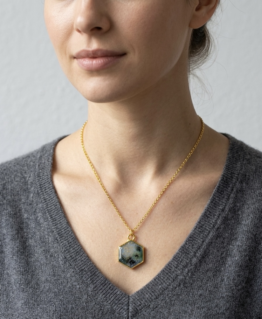 Hexagon Resin Pendant Necklace