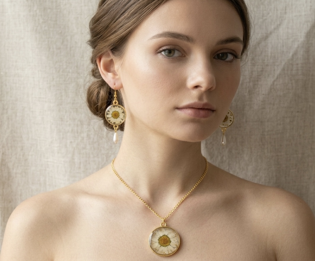 Pressed Real Flower Jewelry Set