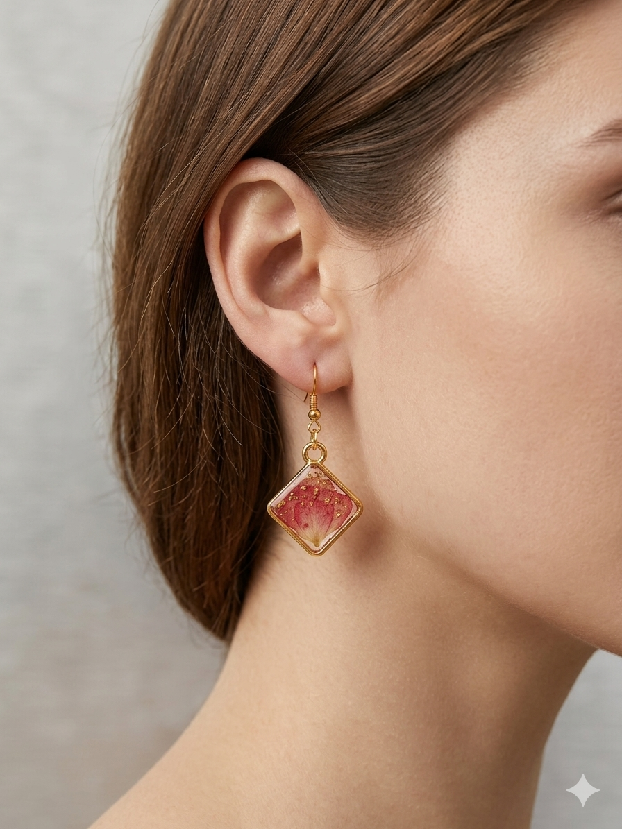 Square Pink Resin Earrings