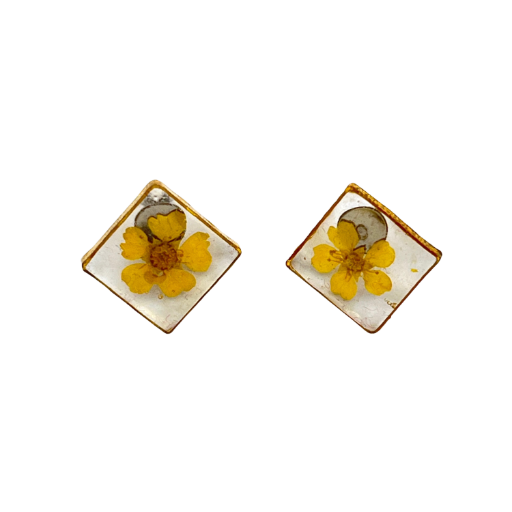 Pressed Real Flower Square Earrings - Stud