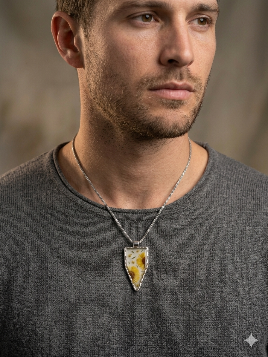 Pressed Real Flower Pendant Necklace - Stainless Steel