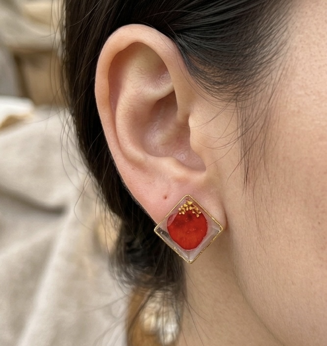 Red Resin Stud Earrings