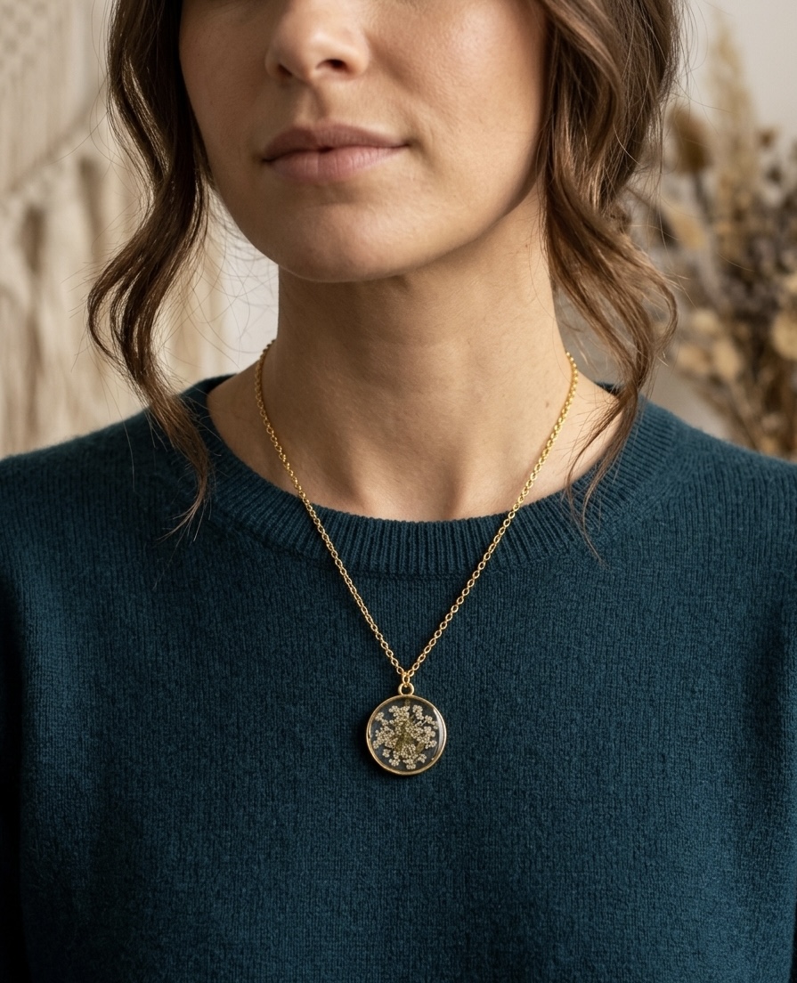 Pressed Real Flower Pendant Necklace