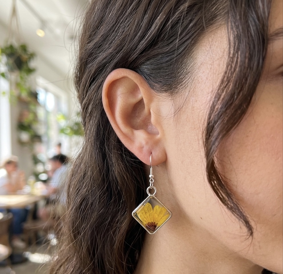 Yellow Floral Resin Earrings