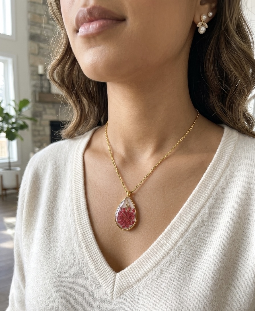 Pressed Flower Gold Pendant