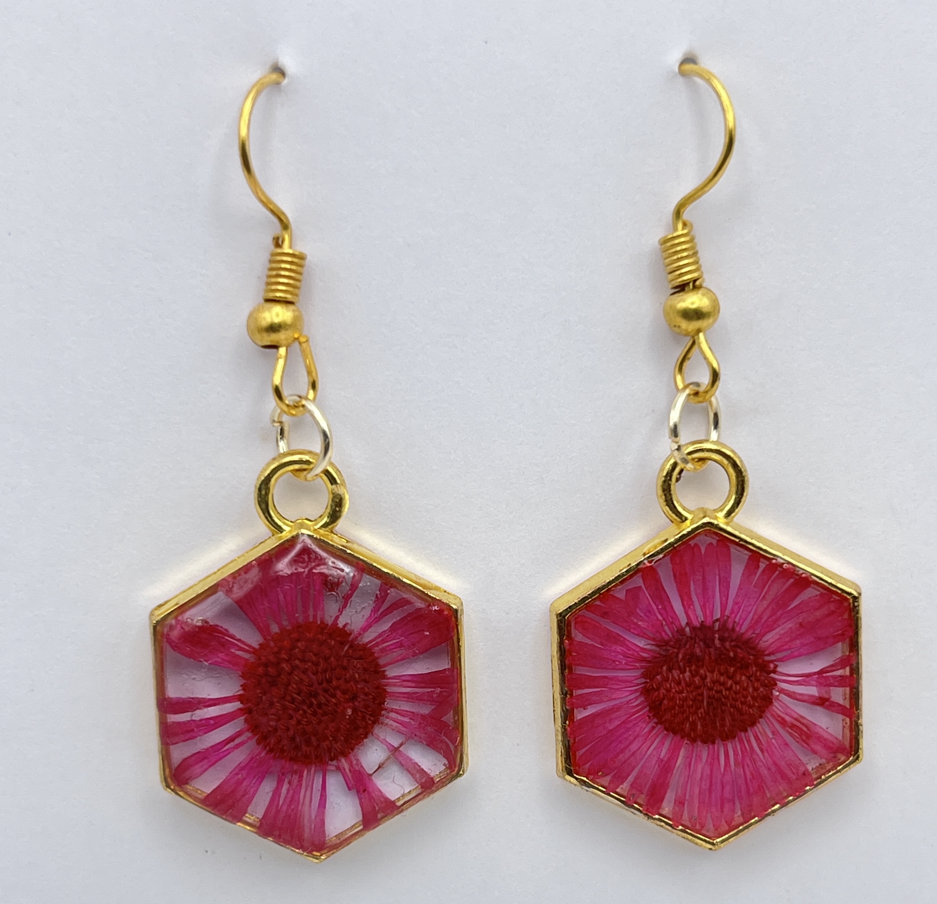Hexagon Floral Resin Earrings