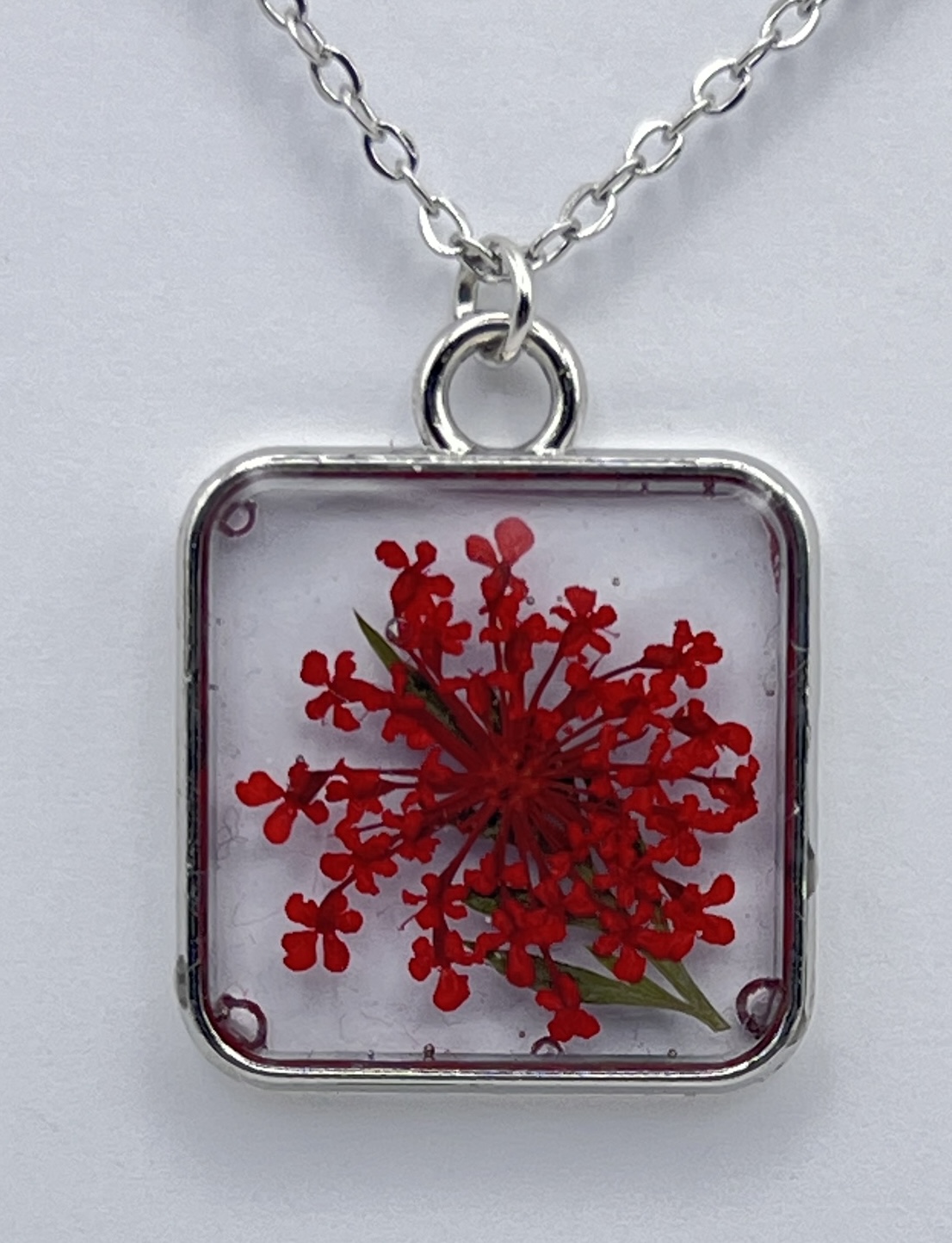 Red Flower Resin Pendant - Stainless steel