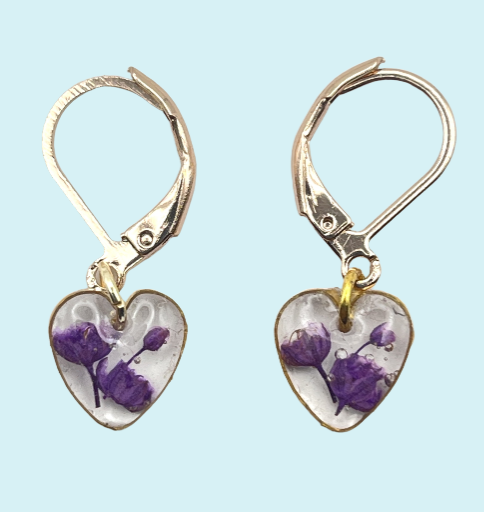 Heart Resin Flower Earrings - Stainless Steel