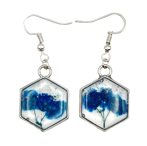Hexagon Resin Floral Earrings
